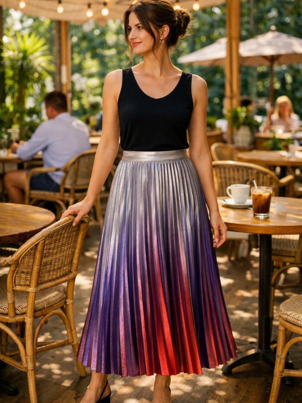 Anthropologie Pleated Long Skirt Metallic Multicolored Sz US 2 UK 6 Excellent